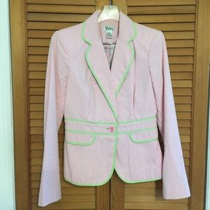 Lilly Pulitzer pink and white seersucker blazer